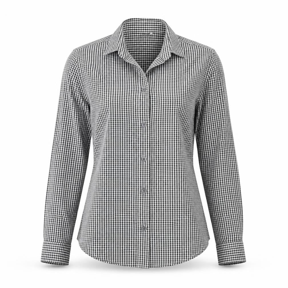 Front view of Disley Women's Black Check Button-Up Shirt, size 8