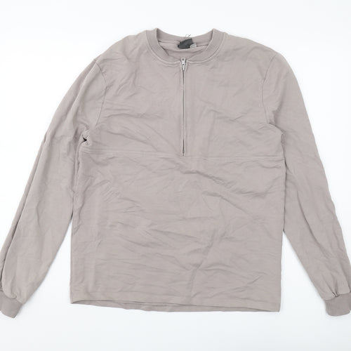 ASOS Men's Grey 1/2 Zip Sweatshirt, Size L, Crew Neck