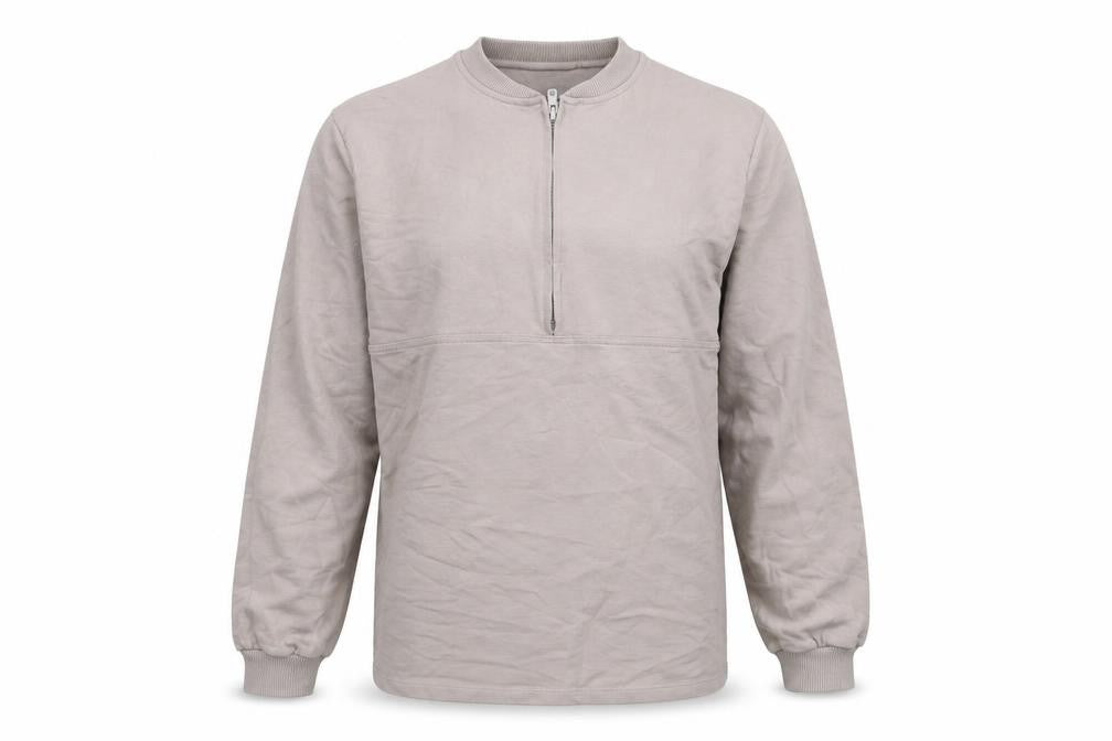 Front view of ASOS Men's Grey 1/2 Zip Sweatshirt, size L, Crew Neck