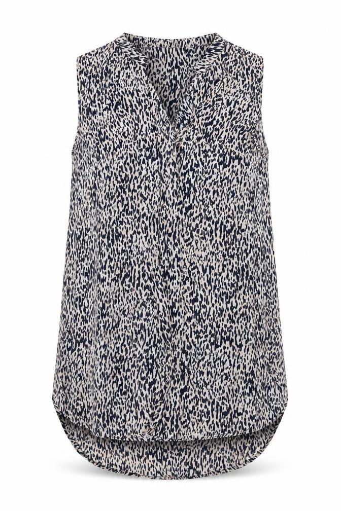 Front view of H&M Women's Beige Patterned Sleeveless Blouse