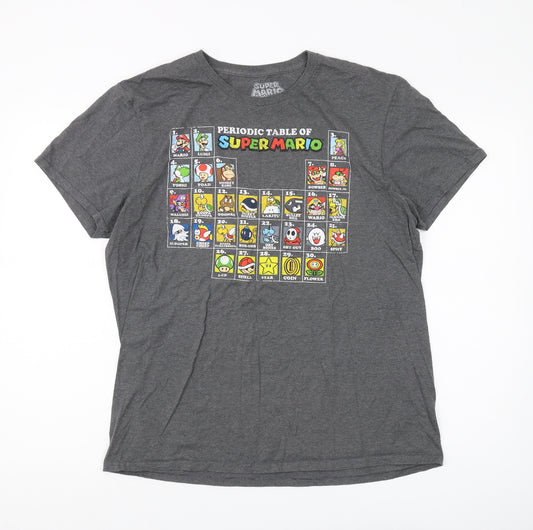 Super Mario Men's Grey Graphic T-Shirt Size L