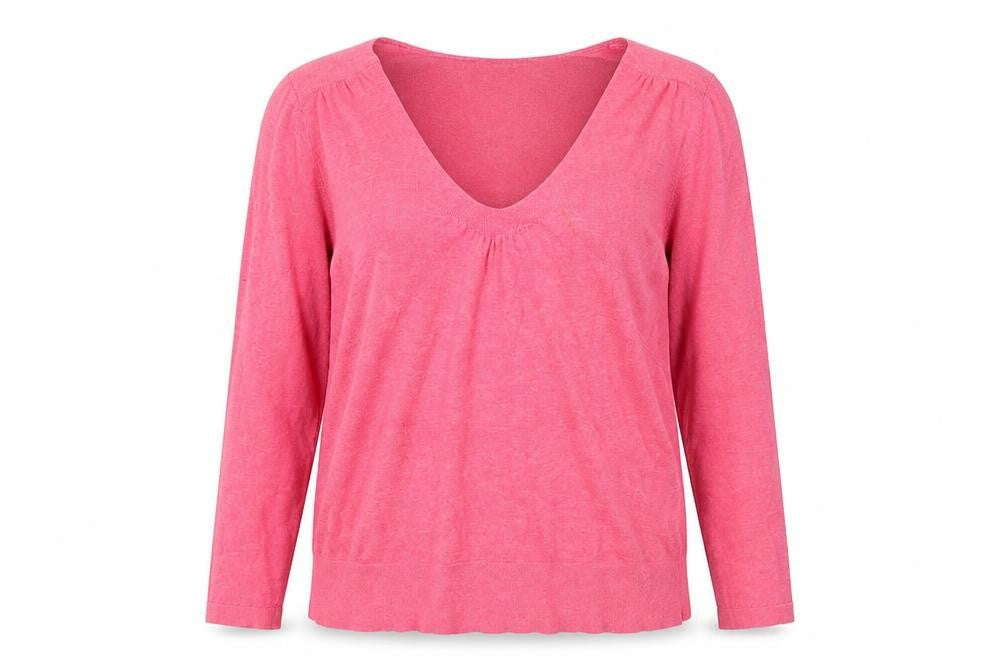 Front view of Karen Cole Women's Pink V-Neck jumper