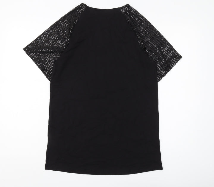 Lipsy Women's Black Sequin T-Shirt UK 6