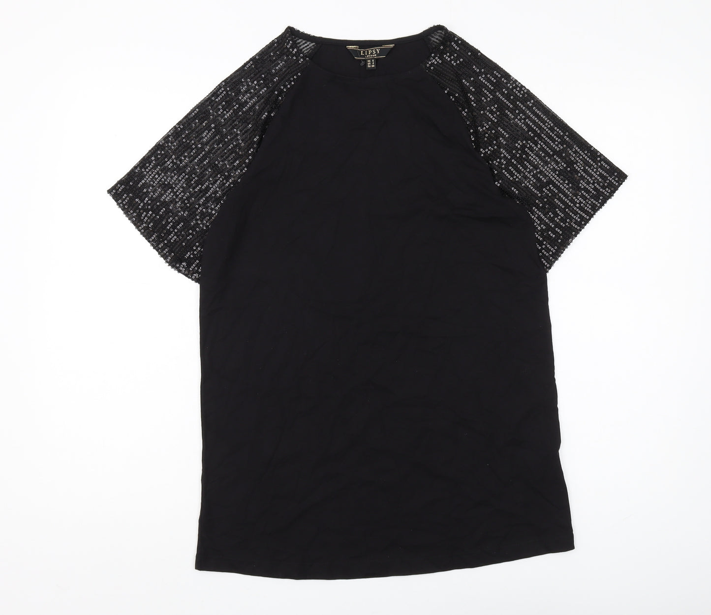 Lipsy Women's Black Sequin T-Shirt UK 6