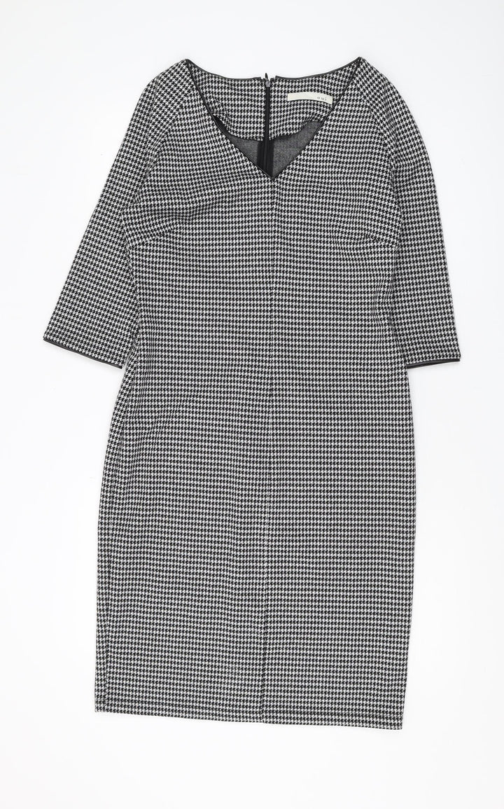 Oui Women's Black Houndstooth Pencil Dress Size 12