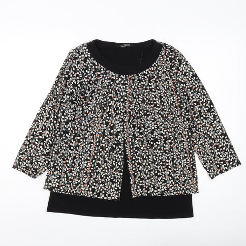 Classic Women's Black Floral Tunic Blouse Size 12