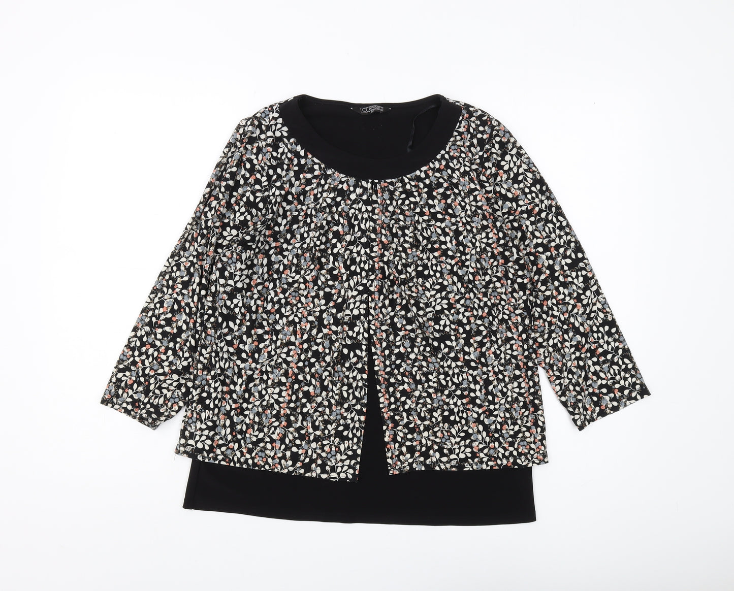 Classic Women's Black Floral Tunic Blouse Size 12