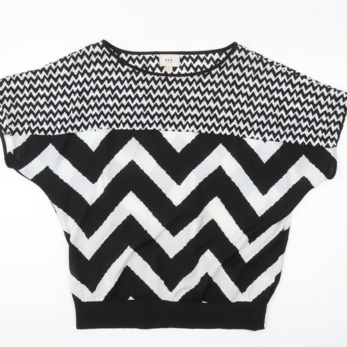 eci New York Women's Black Geometric Pattern Tee L