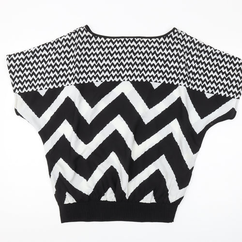 eci New York Women's Black Geometric Pattern Tee L