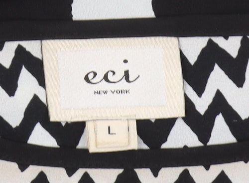 eci New York Women's Black Geometric Pattern Tee L