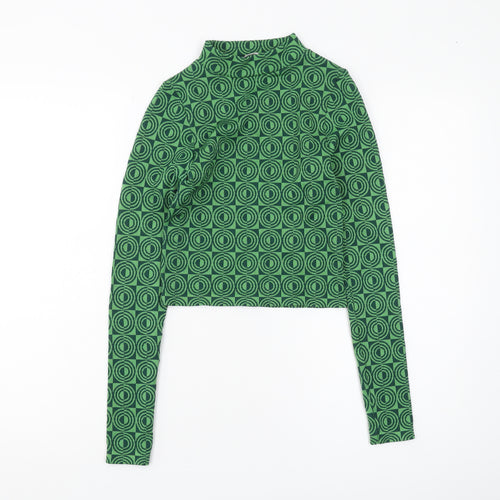 Stradivarius Women's Green Crop Top, Size 4, Jersey Geometric