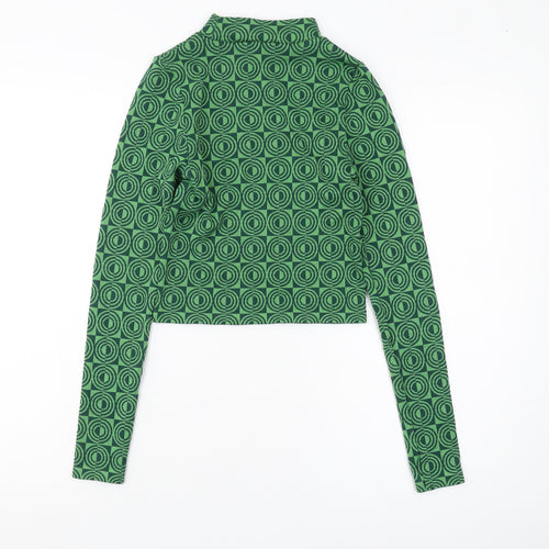 Stradivarius Women's Green Crop Top, Size 4, Jersey Geometric