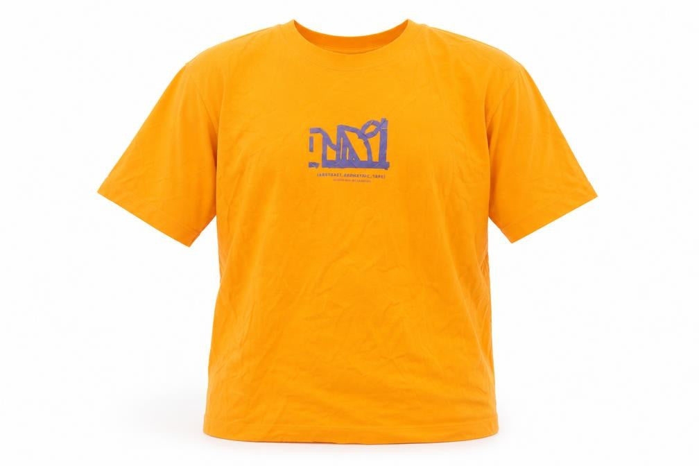 Front view of Zara Men's Orange Art Theme Regular Fit T-Shirt M