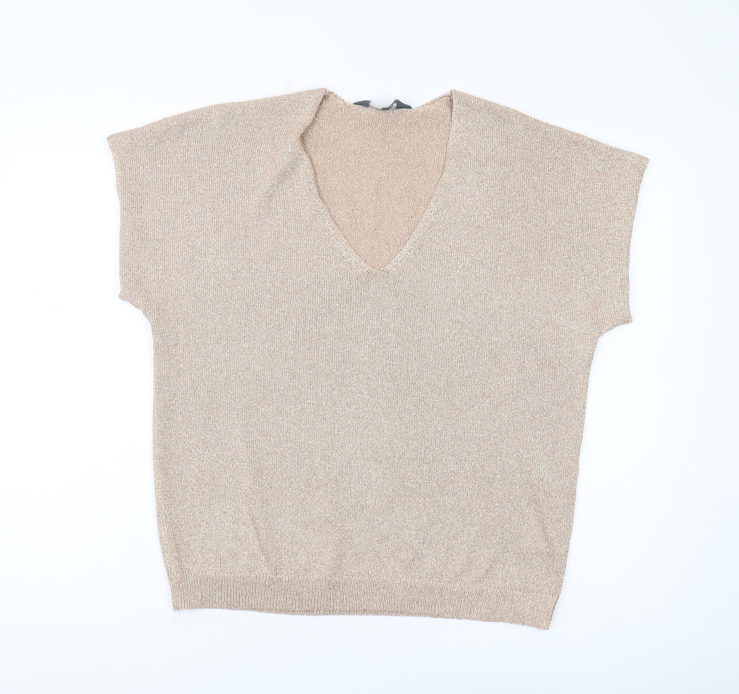 SOSANDAR Women's Beige Sleeveless V-Neck Pullover Jumper