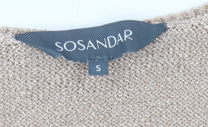SOSANDAR Women's Beige Sleeveless V-Neck Pullover Jumper