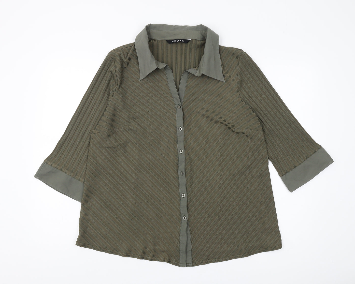 ESSENCE Women's Green Button-Up 3/4 Sleeve Shirt
