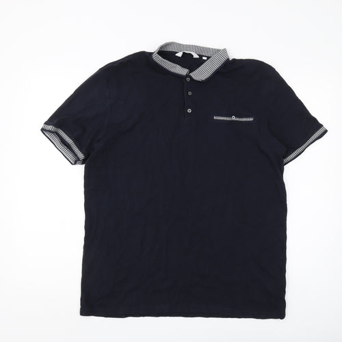 Next Men's Black XL Polo Shirt with Button Accents