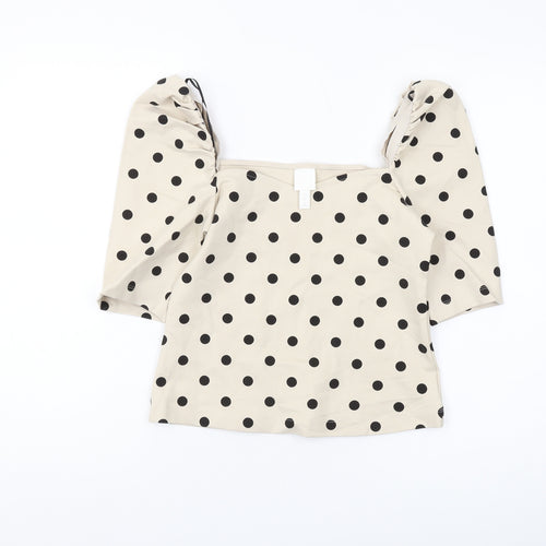 H&M Women's Beige Polka Dot Cropped Blouse, S