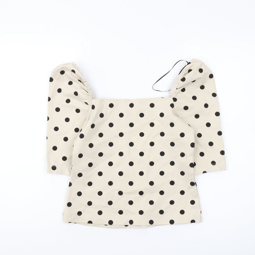 H&M Women's Beige Polka Dot Cropped Blouse, S