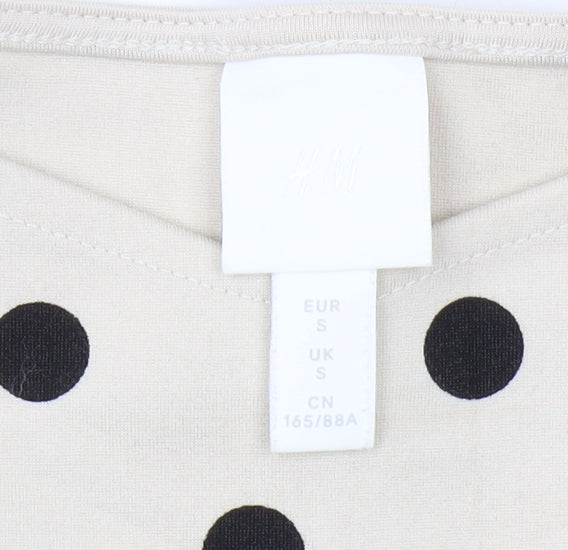 H&M Women's Beige Polka Dot Cropped Blouse, S