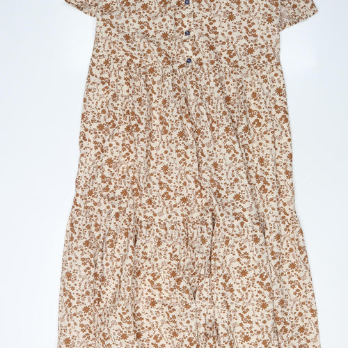 Lollys Laundry Women's Floral Beige Midi Shirt Dress XS
