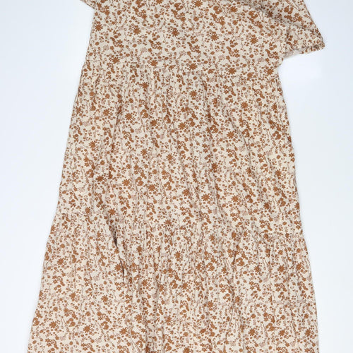 Lollys Laundry Women's Floral Beige Midi Shirt Dress XS
