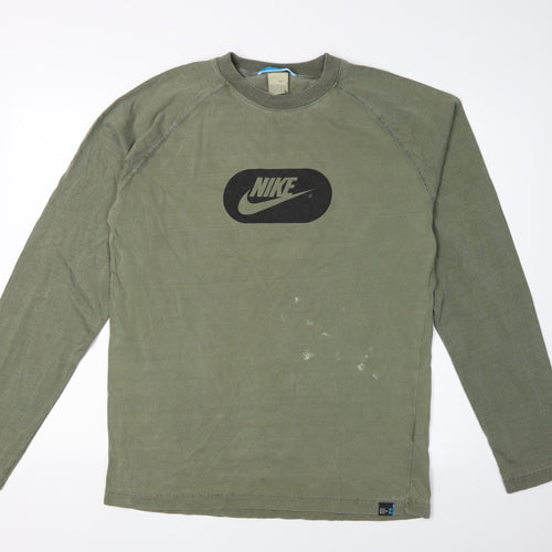 Nike Men's Green Long Sleeve Logo T-Shirt - Size L