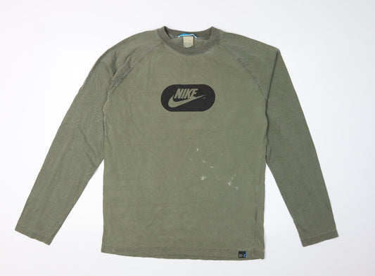 Nike Men's Green Long Sleeve Logo T-Shirt - Size L