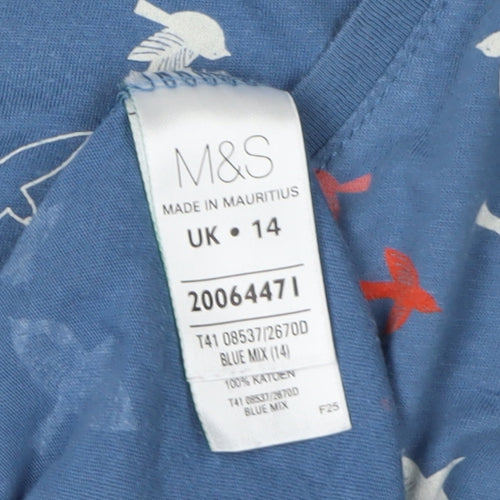 Marks and Spencer Women's Blue Bird T-Shirt Size 14