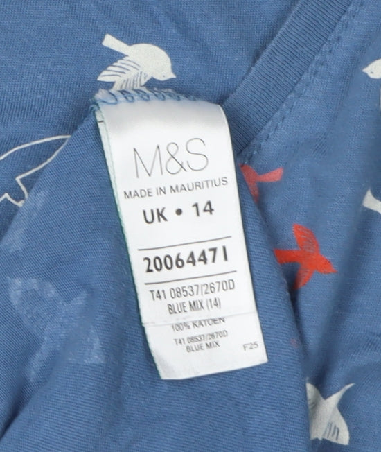 Marks and Spencer Women's Blue Bird T-Shirt Size 14