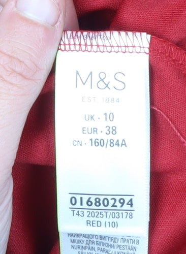 Marks and Spencer Women's Red Lace Tunic Blouse Size 10