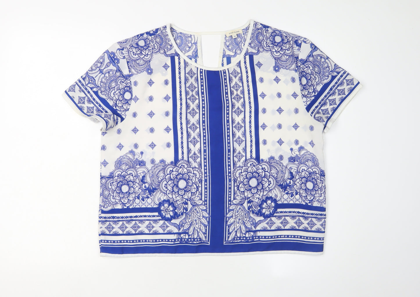 River Island Women's Blue Floral Blouse Size 12 Regular