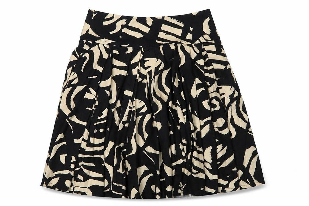 H&M Women's Black Geometric Print Pleated Skirt, Size 8