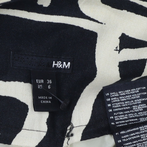 H&M Women's Black Geometric Print Pleated Skirt, Size 8