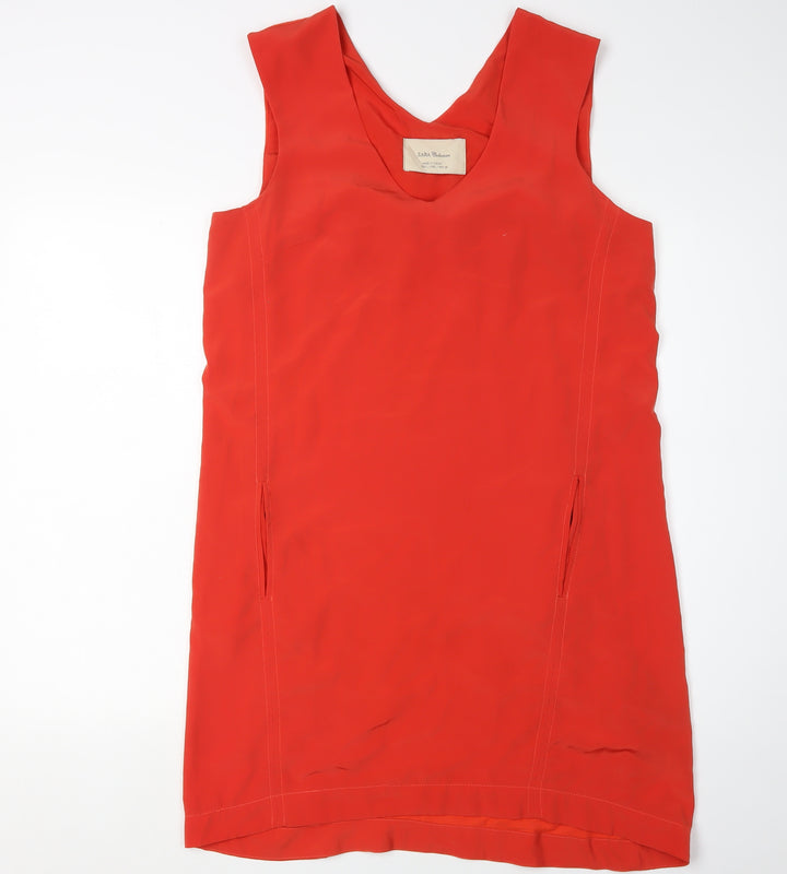 Zara Women's Red V-Neck Shift Dress L