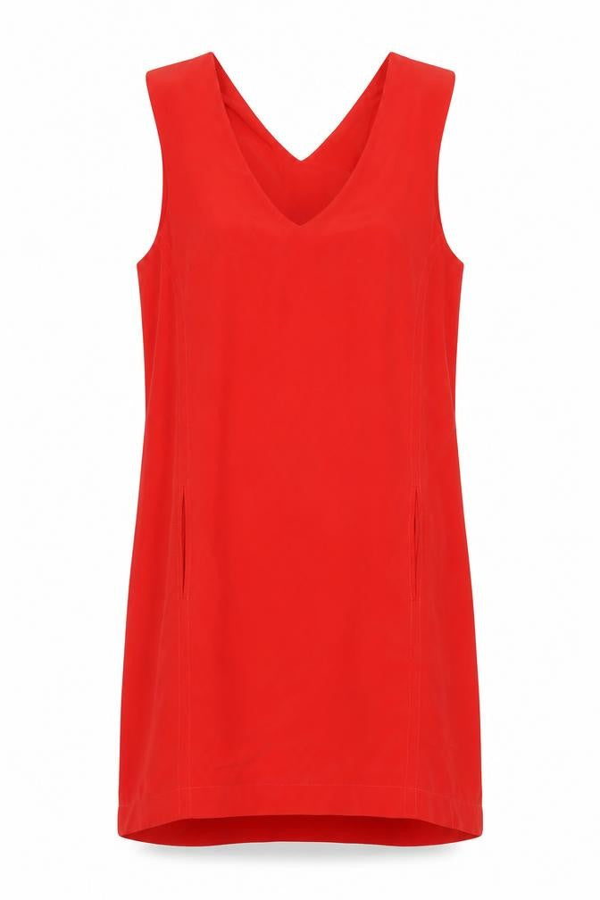 Front view of Zara Women's Red V-Neck Shift Dress L