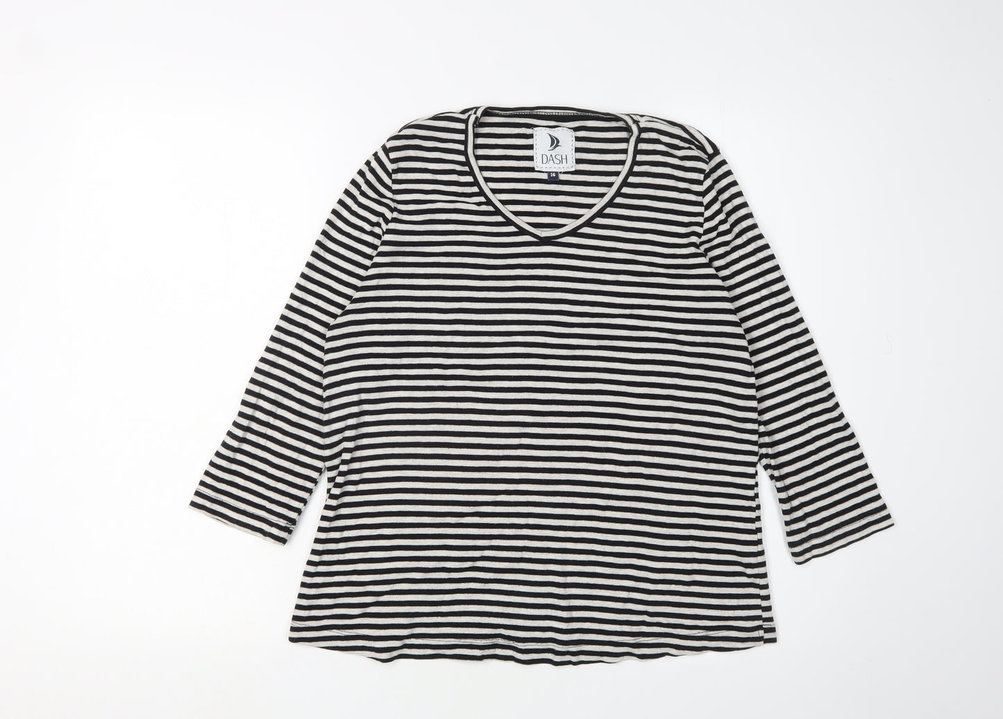 Dash Women's Black Striped Basic T-Shirt Size 16