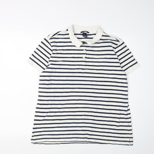 Lands' End Men’s XL White Striped Polo Shirt