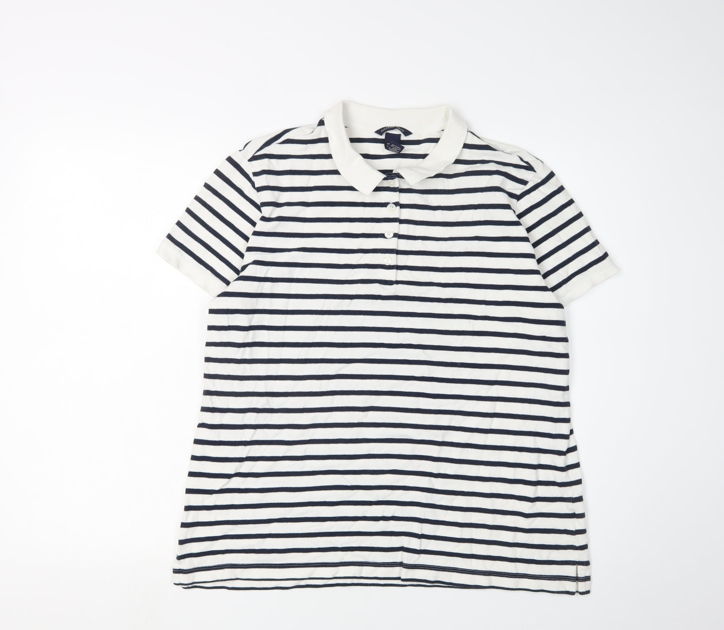 Lands' End Men’s XL White Striped Polo Shirt