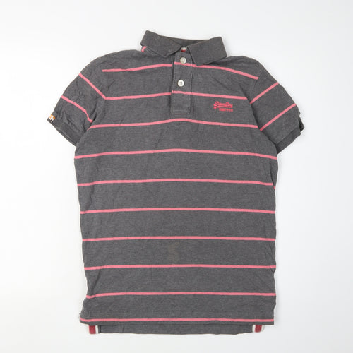 Superdry Men's Grey Striped Polo Shirt M