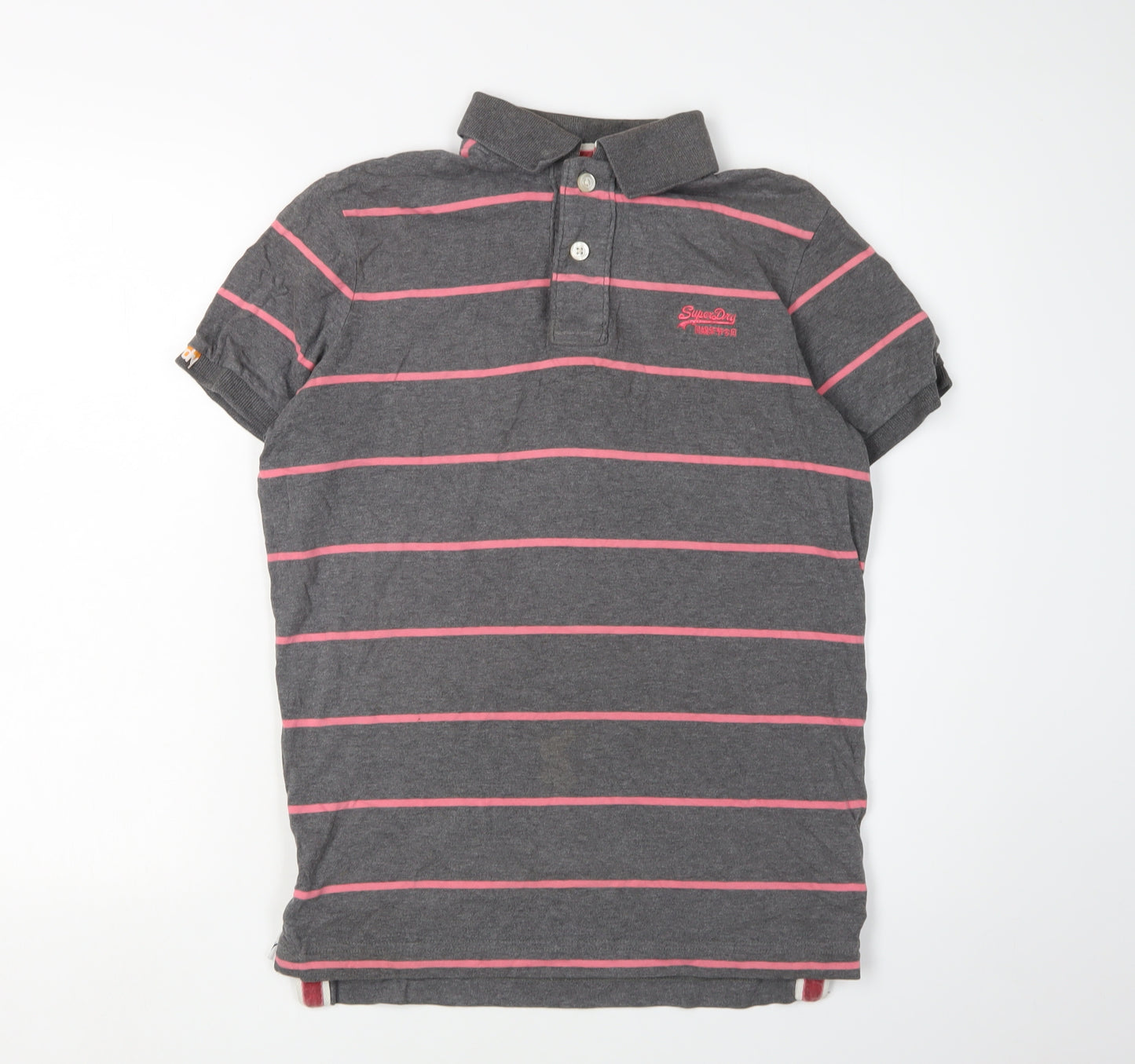 Superdry Men's Grey Striped Polo Shirt M