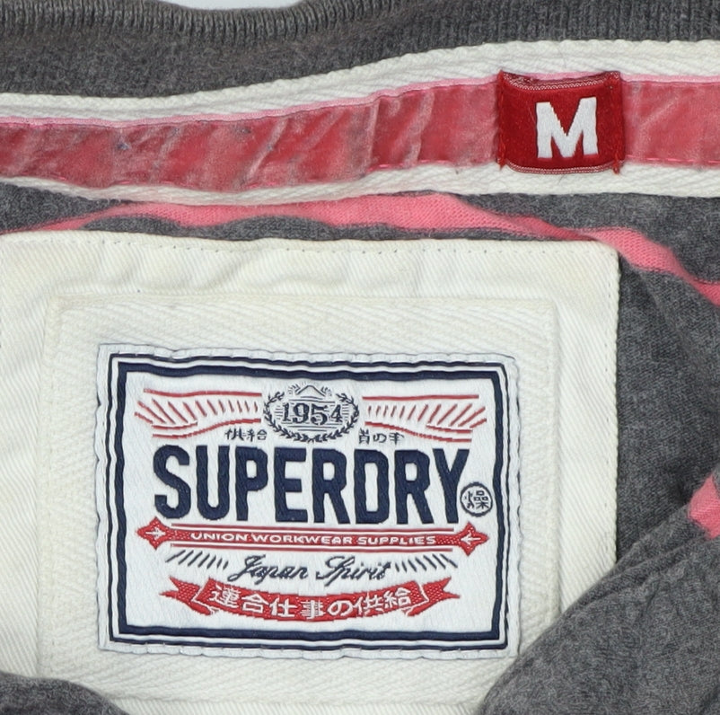Superdry Men's Grey Striped Polo Shirt M