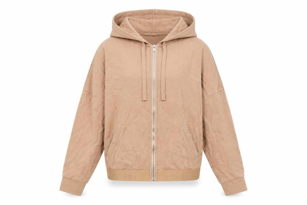 Calvin Klein Women Beige Full Zip Hoodie S Regular
