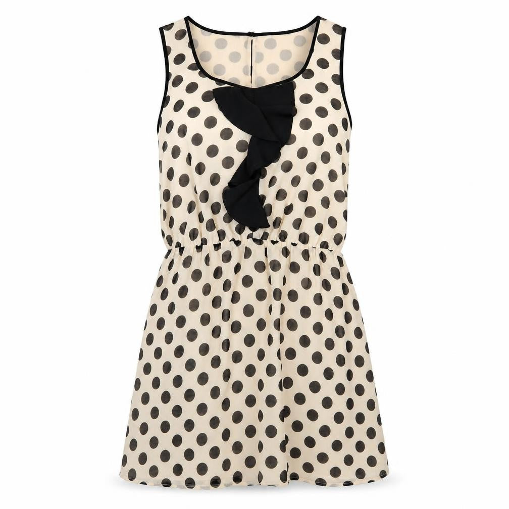 Front view of Oasis Women's Beige Polka Dot Tunic Blouse, size 12