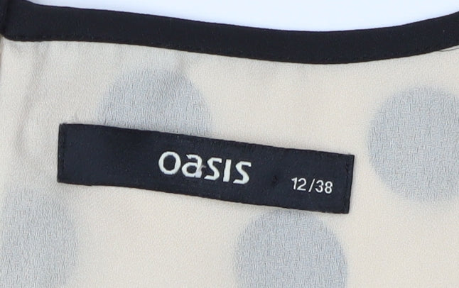 Oasis Women's Beige Polka Dot Tunic Blouse Size 12