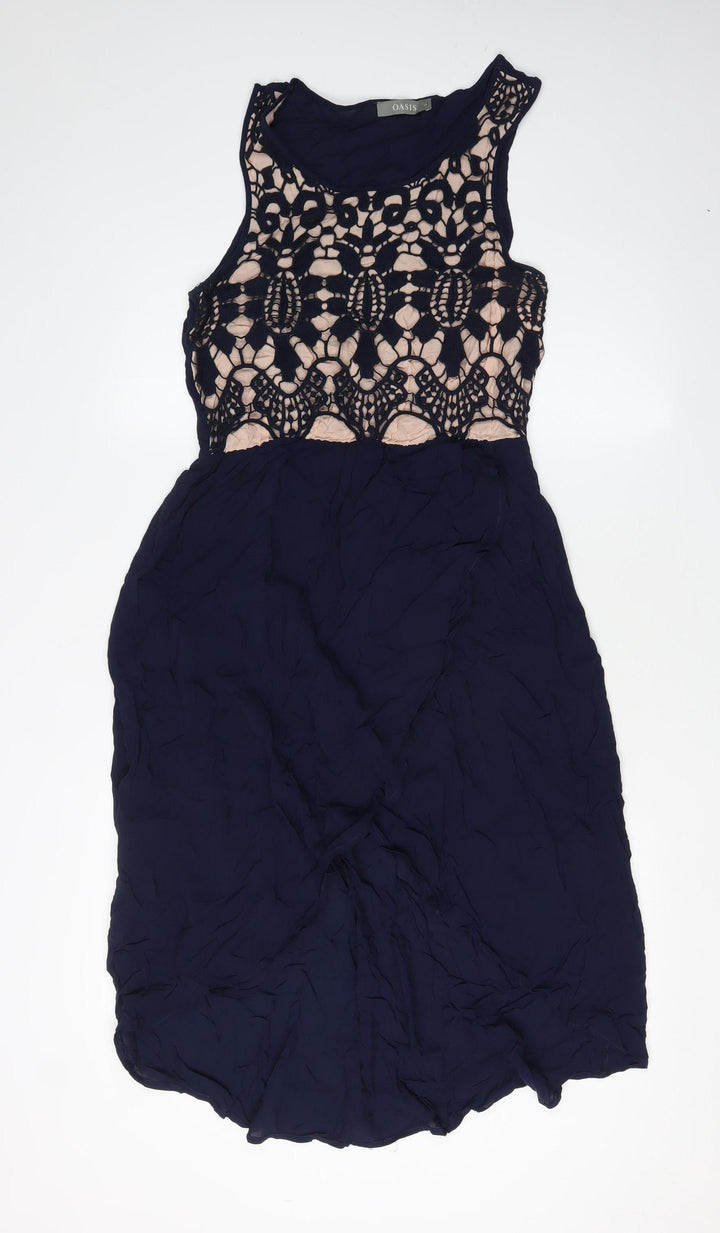 Oasis Women Blue A-Line Dress UK 10 Sleeveless