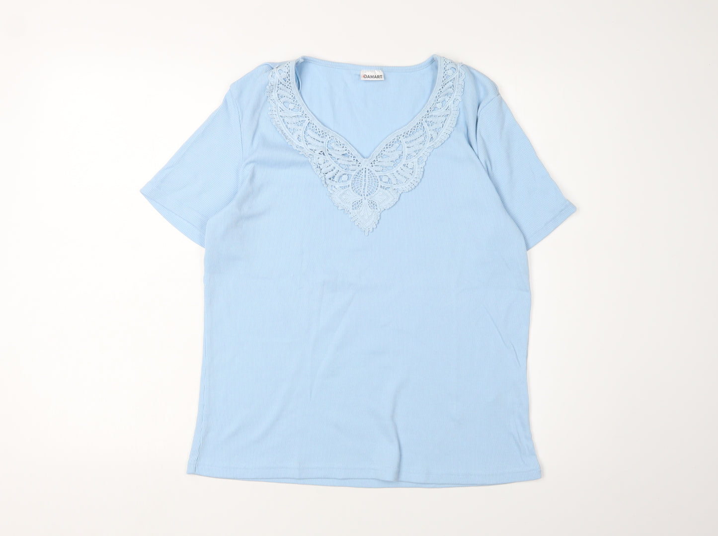 Damart Women's Blue Lace V-Neck T-Shirt L