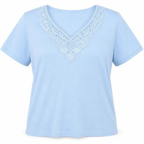 Damart Women's Blue Lace V-Neck T-Shirt L