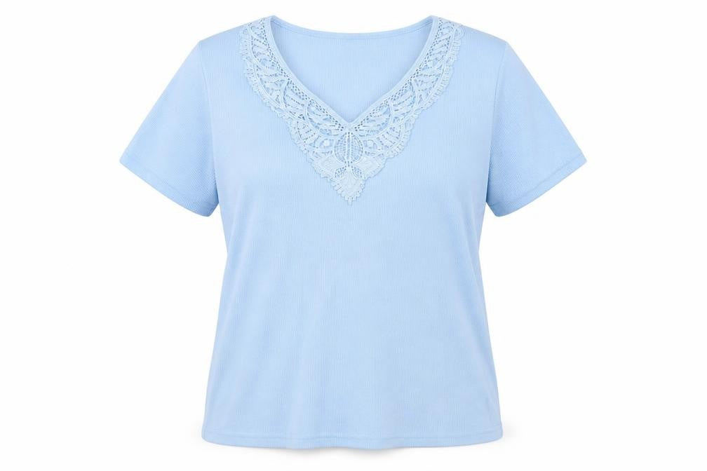 Damart Women's Blue Lace V-Neck T-Shirt L