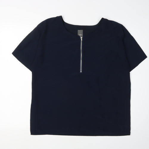 ICHI Women's Blue Blouse, Size 12, Short Sleeve